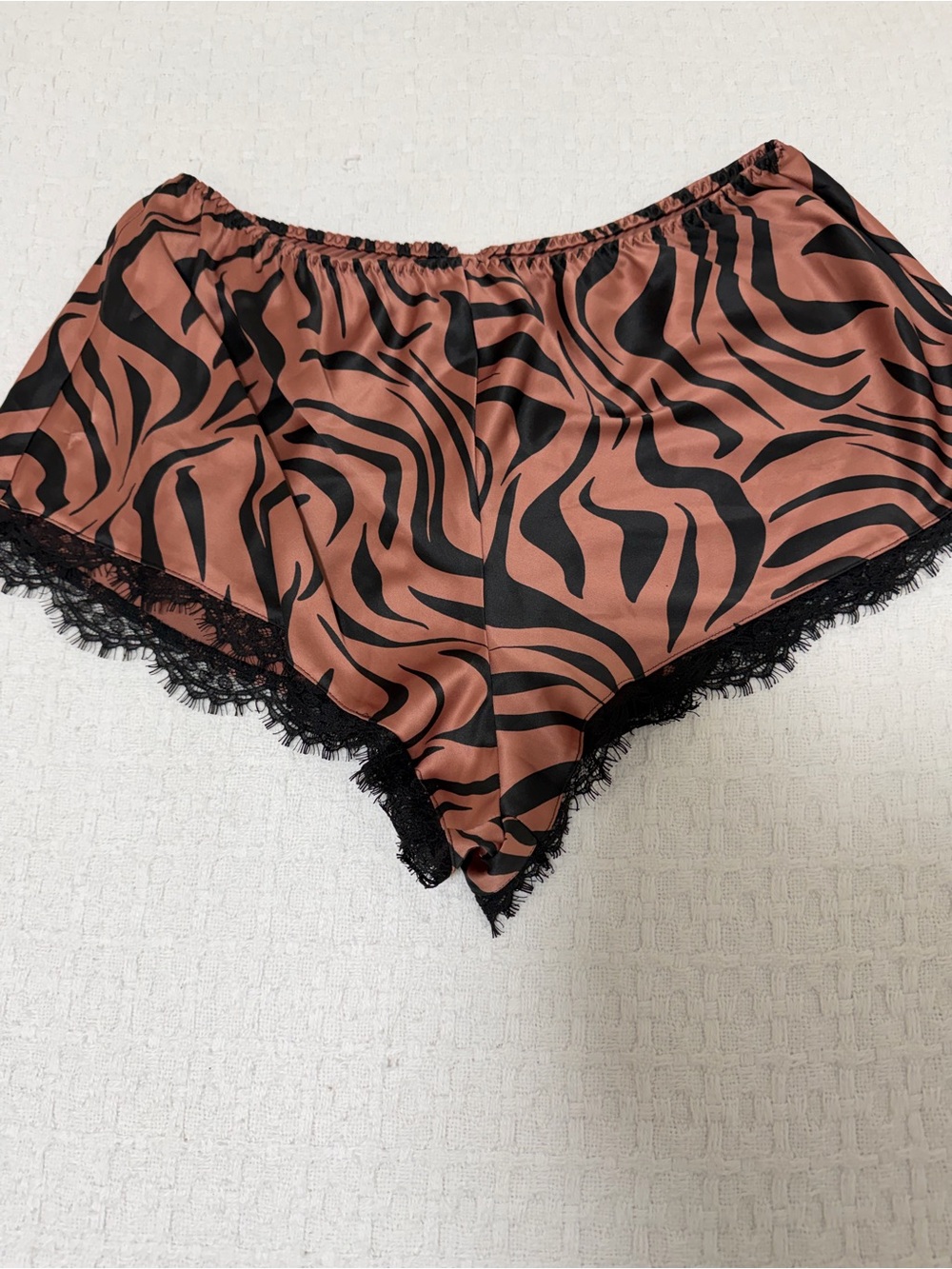 Victoria's Secret Black & Brown Zebra-Print Satin Sleep Shorts with Lace